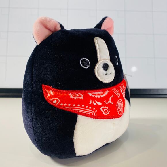 Squishmallow Teddy the Black Dog 5" Boston Terrier Plush Red Bandana Puppy Pup - Picture 5 of 8